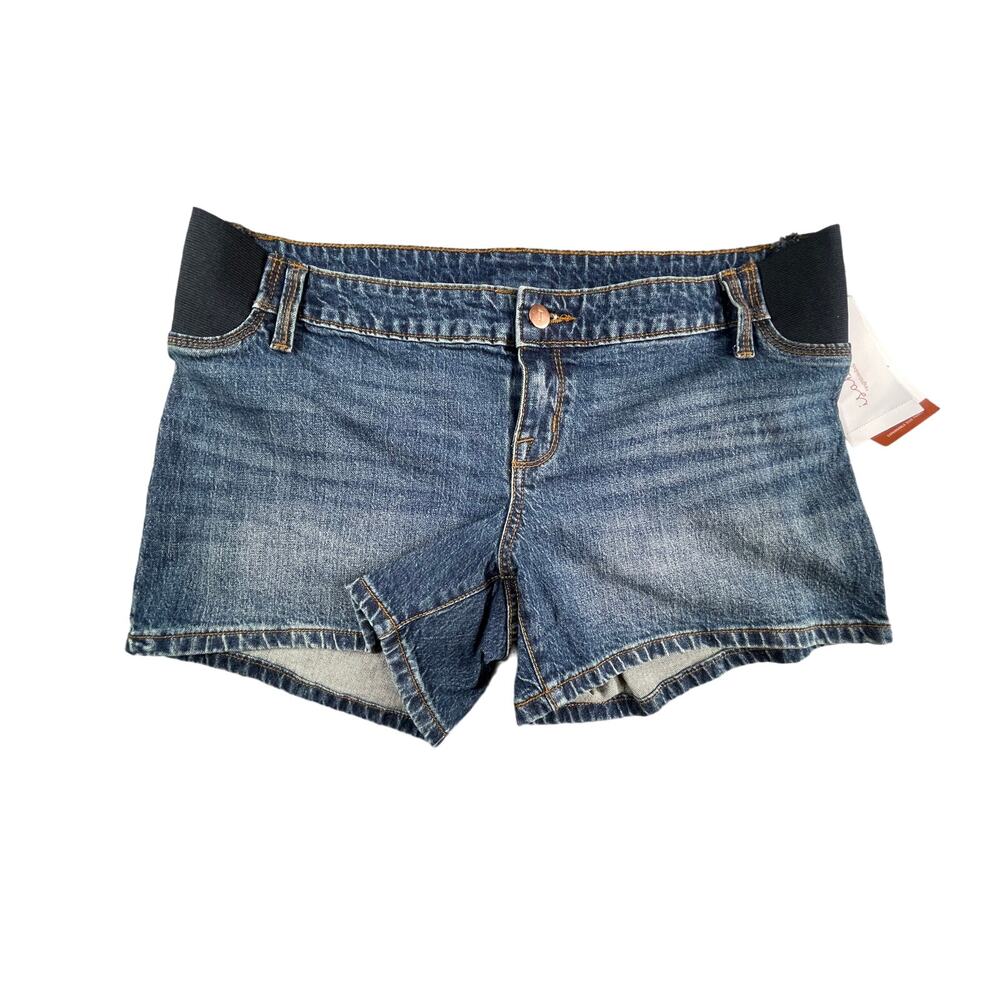 Isabel Maternity Shorts Womens 8 Blue Denim Midishort Expandable Side Panel NWT